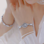 Oval Dial Gemstone Link Bracelet Watch