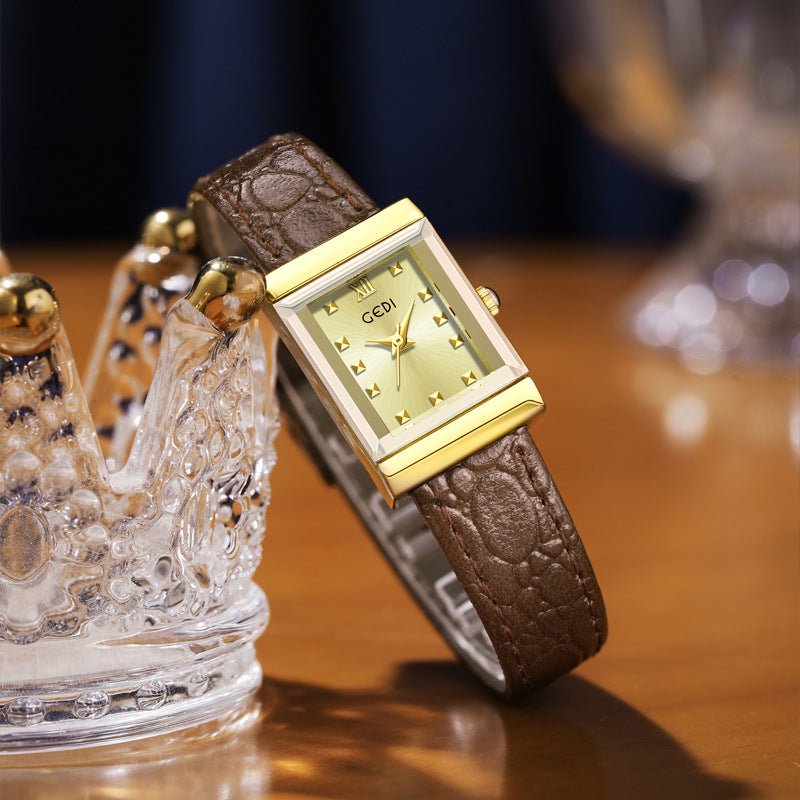 The Square Stud Dial Leather Watch