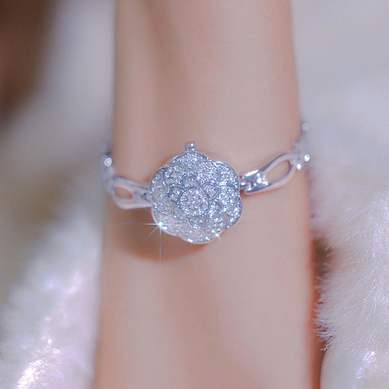 Floral Crystal Dial Link Watch