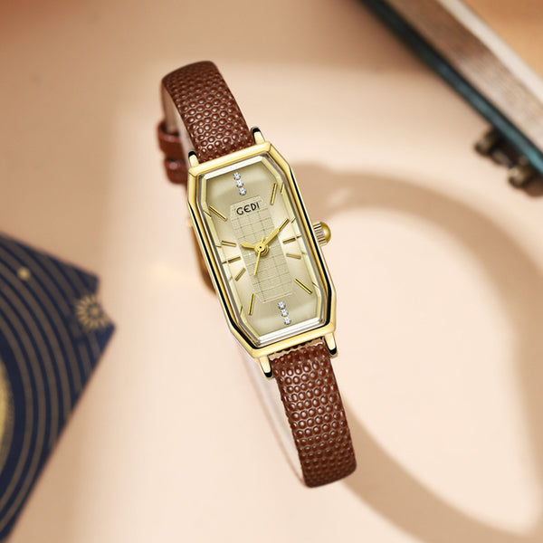 Gold Rectangular Crystal Accent Strap Watch
