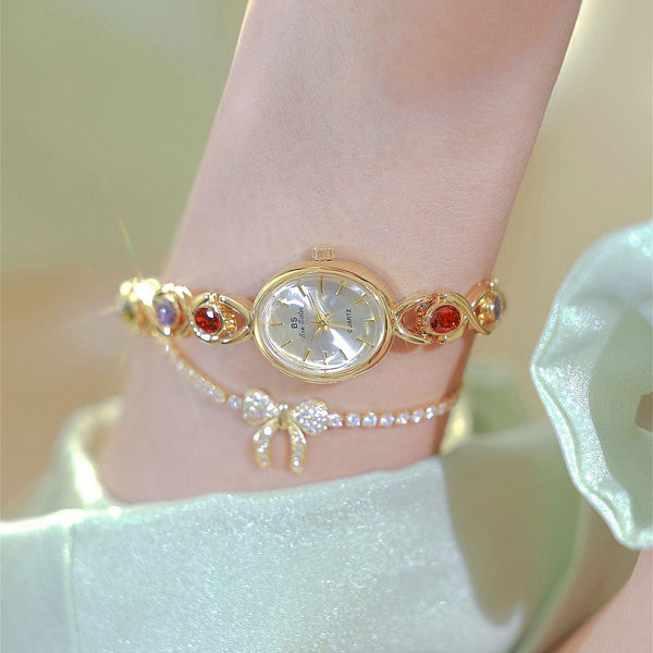 Oval Dial Multi-Gemstone Link Watch