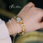 Oval Dial Pearl Link Bracelet Watch