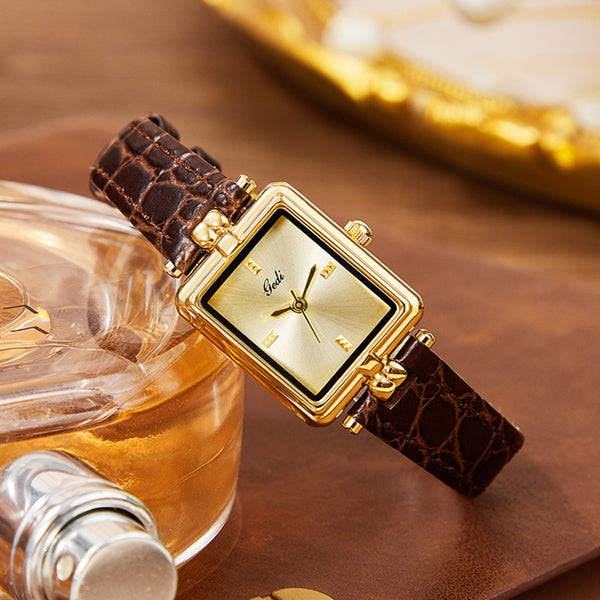 Square Minimal Dial Textured Strap Watch
