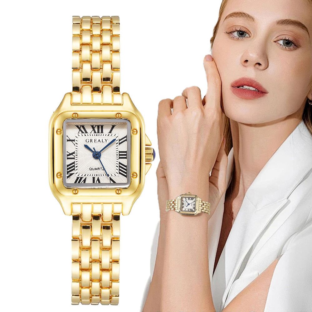 Gold Square Roman Dial Link Watch