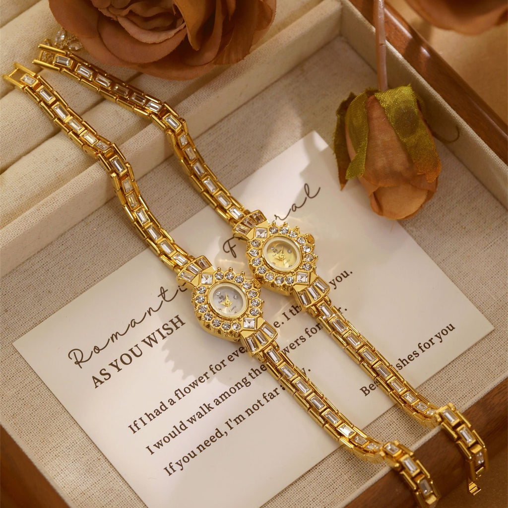 Crystal Flower Dial Link Bracelet Watch