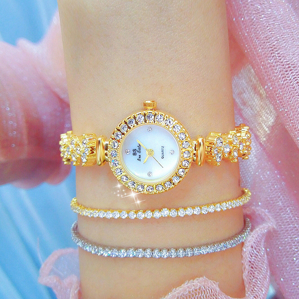 Round Crystal Bezel Floral Link Watch
