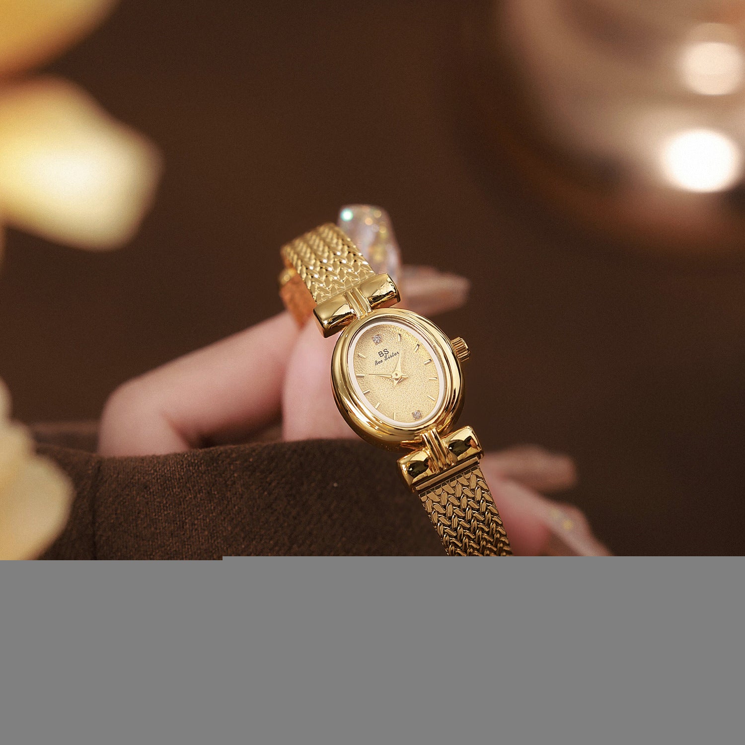 Oval Dial Diamond Accented Link Bracelet Watch