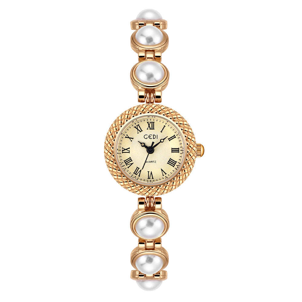 Textured Bezel Roman Dial Pearl Watch