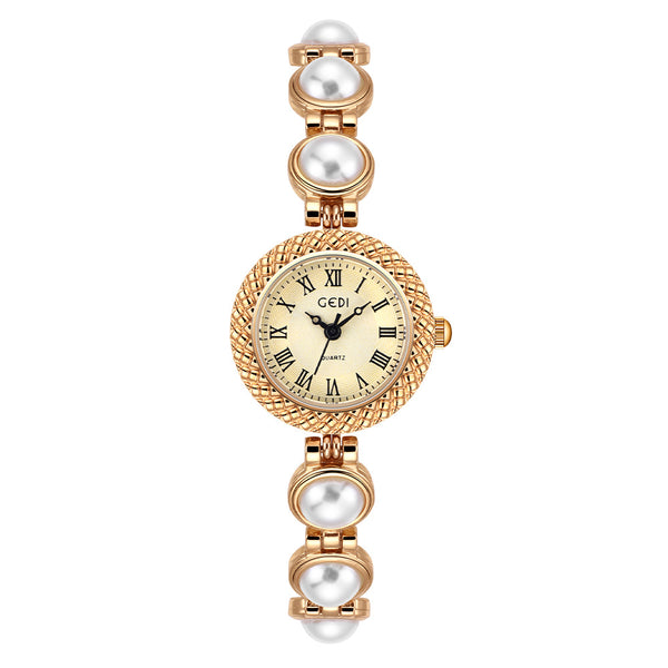 Textured Bezel Roman Dial Pearl Watch