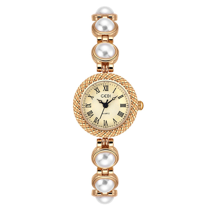 Textured bezel Roman dial pearl watch white