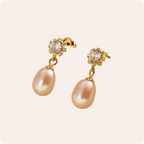 1k Gold Pearl Zircon Bridal Drop Earrings