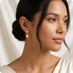 1k Gold Pearl Zircon Bridal Drop Earrings