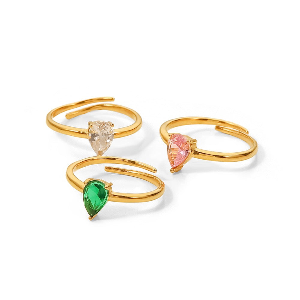 Gold Teardrop Crystal Ring Set of 3