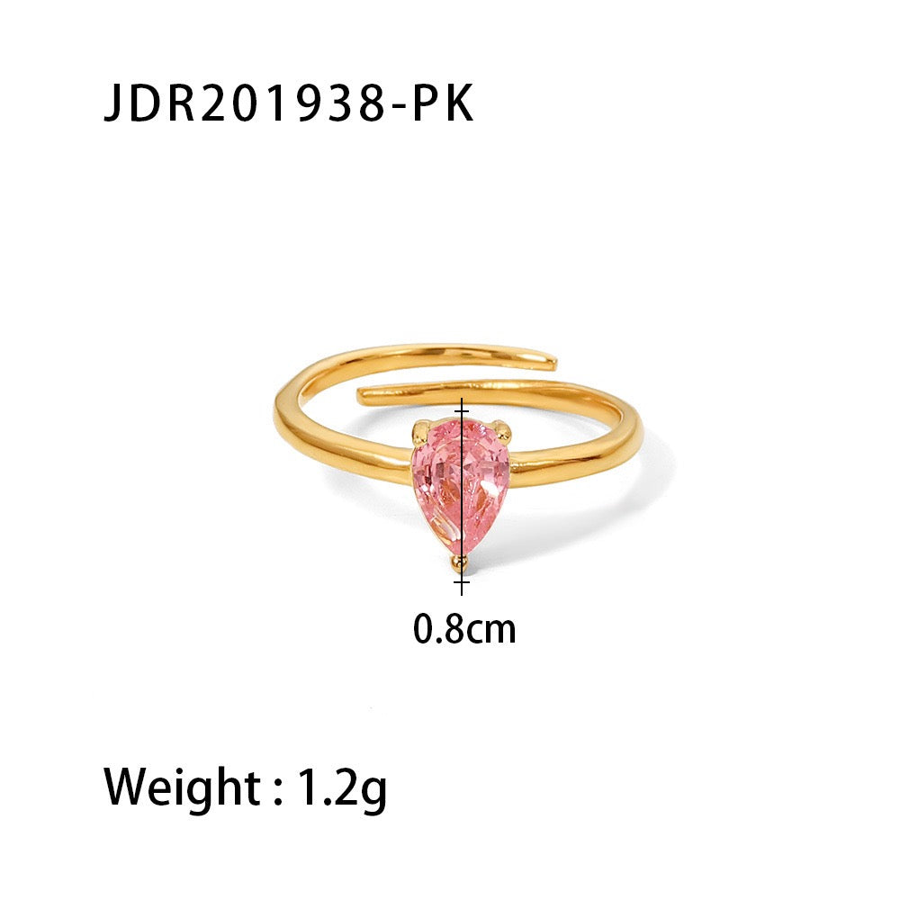 Gold Teardrop Crystal Ring Set of 3