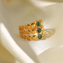Triple Row Ring with Green Gemstones