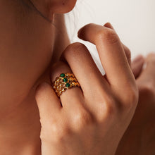 Triple Row Ring with Green Gemstones