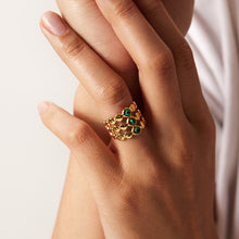 Triple Row Ring with Green Gemstones