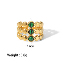 Triple Row Ring with Green Gemstones