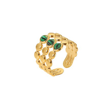 Triple Row Ring with Green Gemstones
