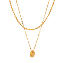 Gold-Plated Double Layer Beaded Pendant Necklace