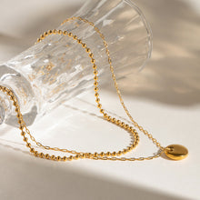 Gold-Plated Double Layer Beaded Pendant Necklace
