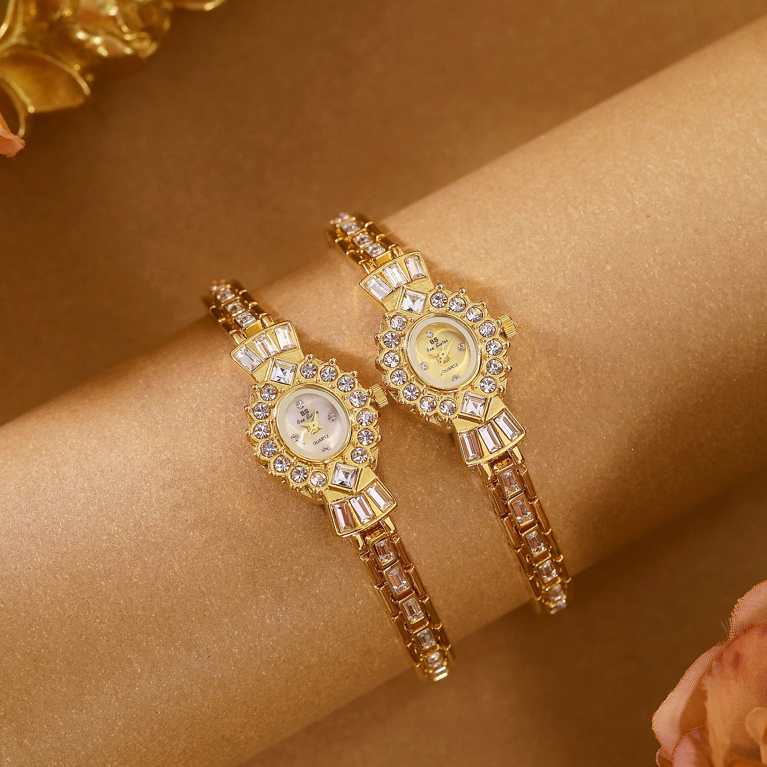Crystal Flower Dial Link Bracelet Watch