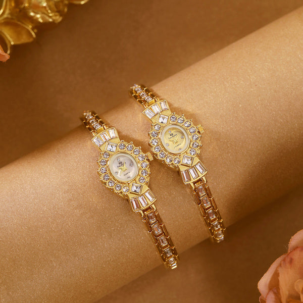 Crystal Flower Dial Link Bracelet Watch
