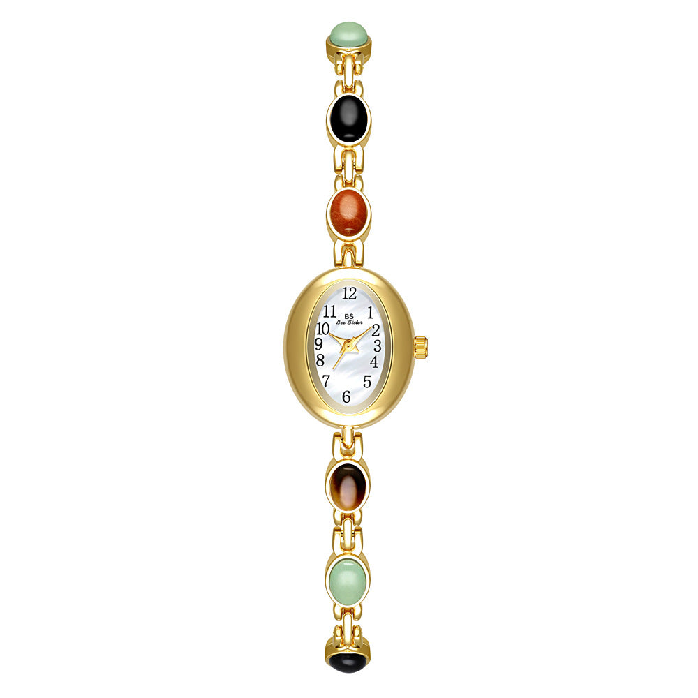Sophisticated Oval Dial Stone Quartz Watch