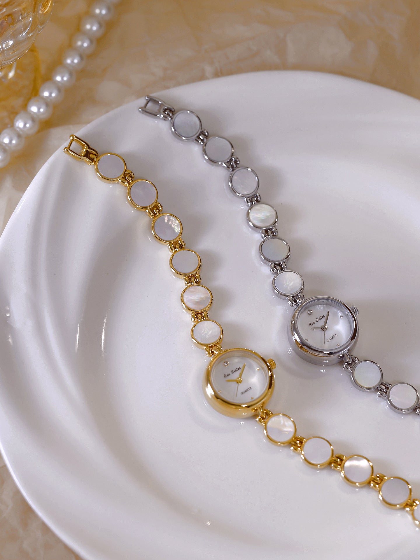 Mother of Pearl Link Bracelet Watch