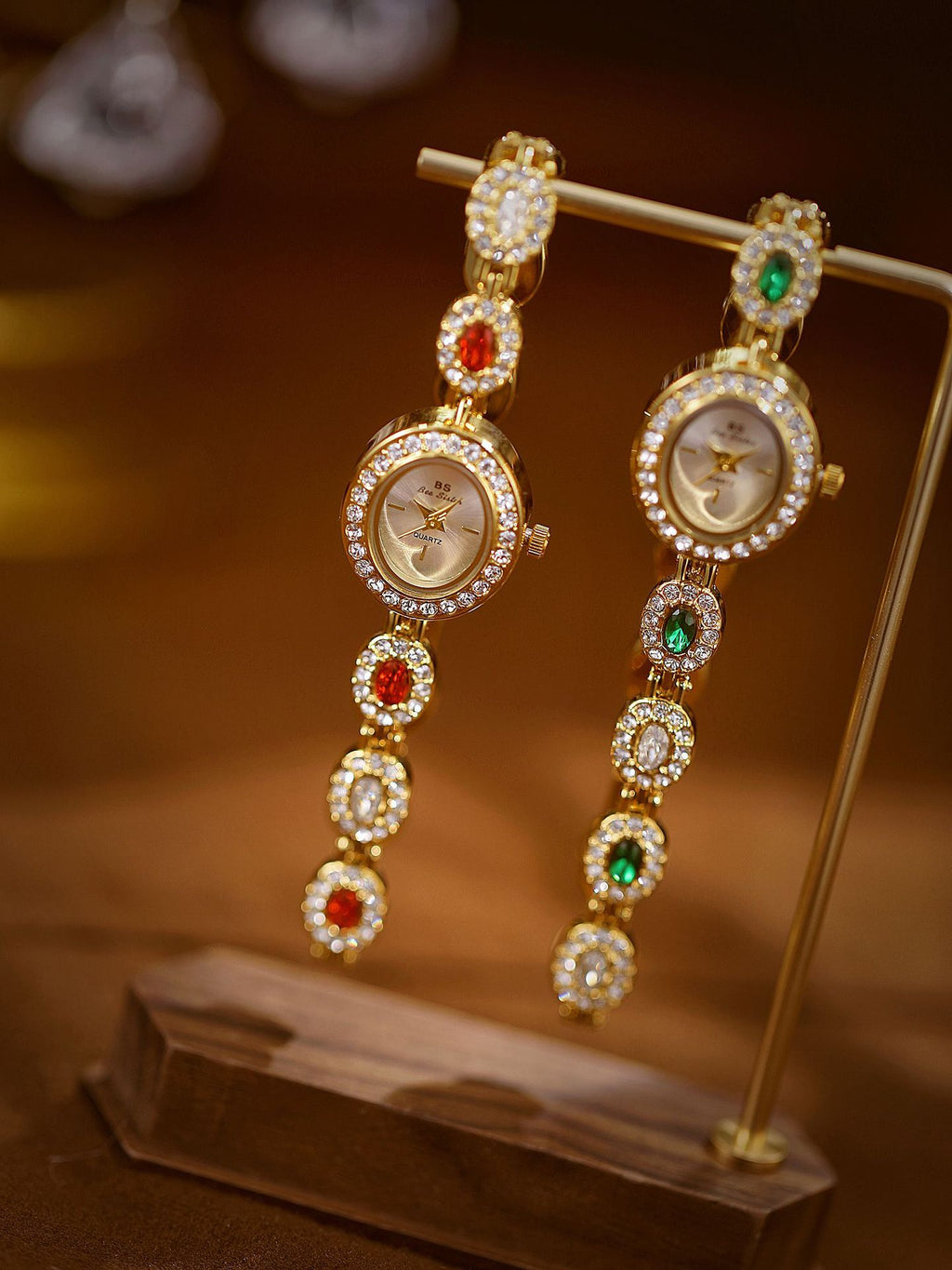 Oval Gemstone Crystal Link Bracelet Watch