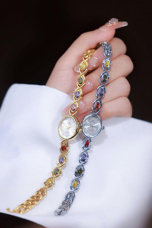 Oval Dial Multi-Gemstone Link Watch