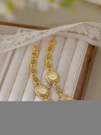 Oval Dial Green Gemstone Link Bracelet Watch