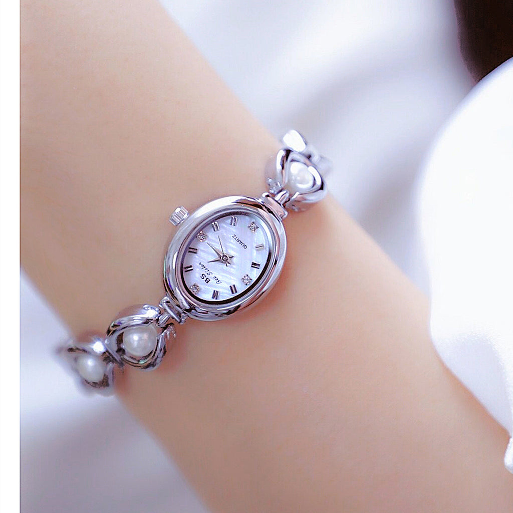 Oval Dial Pearl Link Bracelet Watch