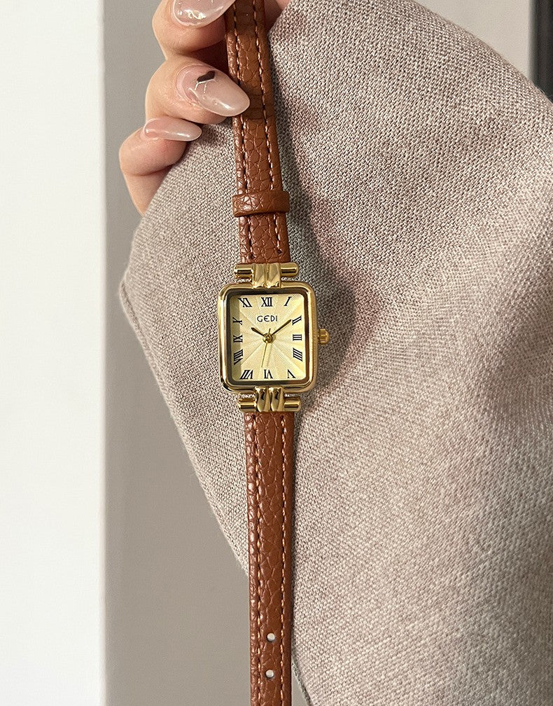 Square Roman Textured Dial Strap Watch