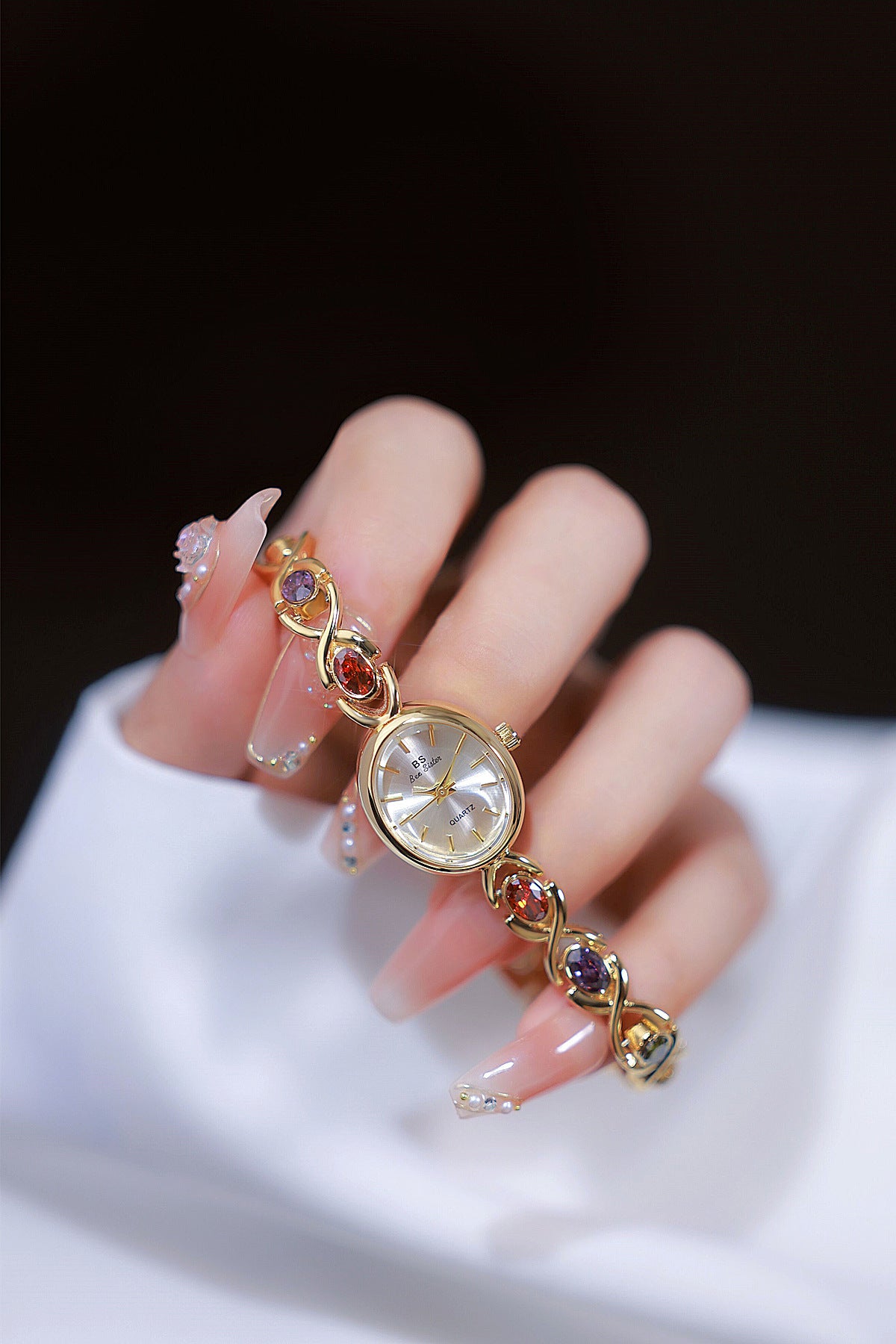 Oval Dial Multi-Gemstone Link Watch