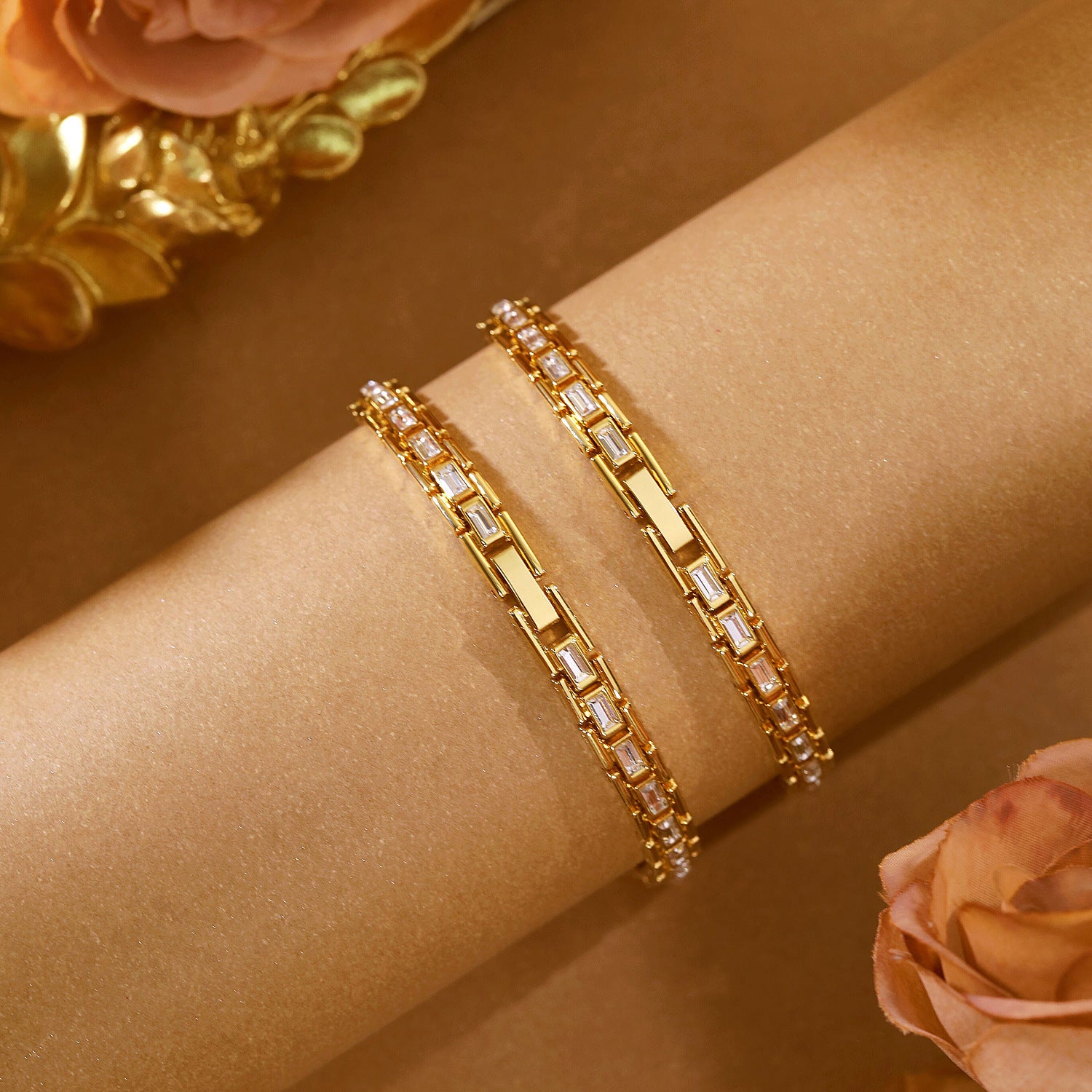 Crystal Flower Dial Link Bracelet Watch
