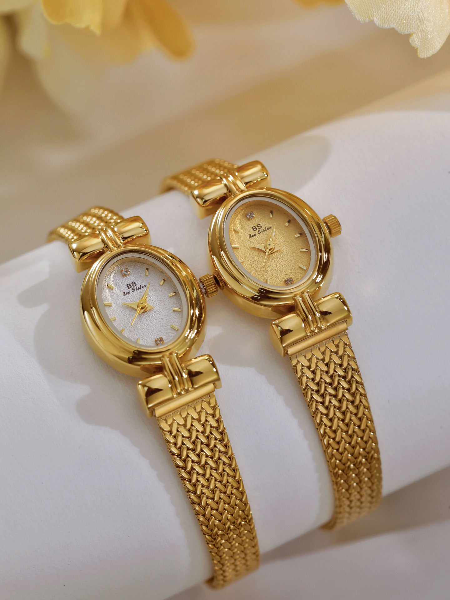 Oval Dial Diamond Accented Link Bracelet Watch