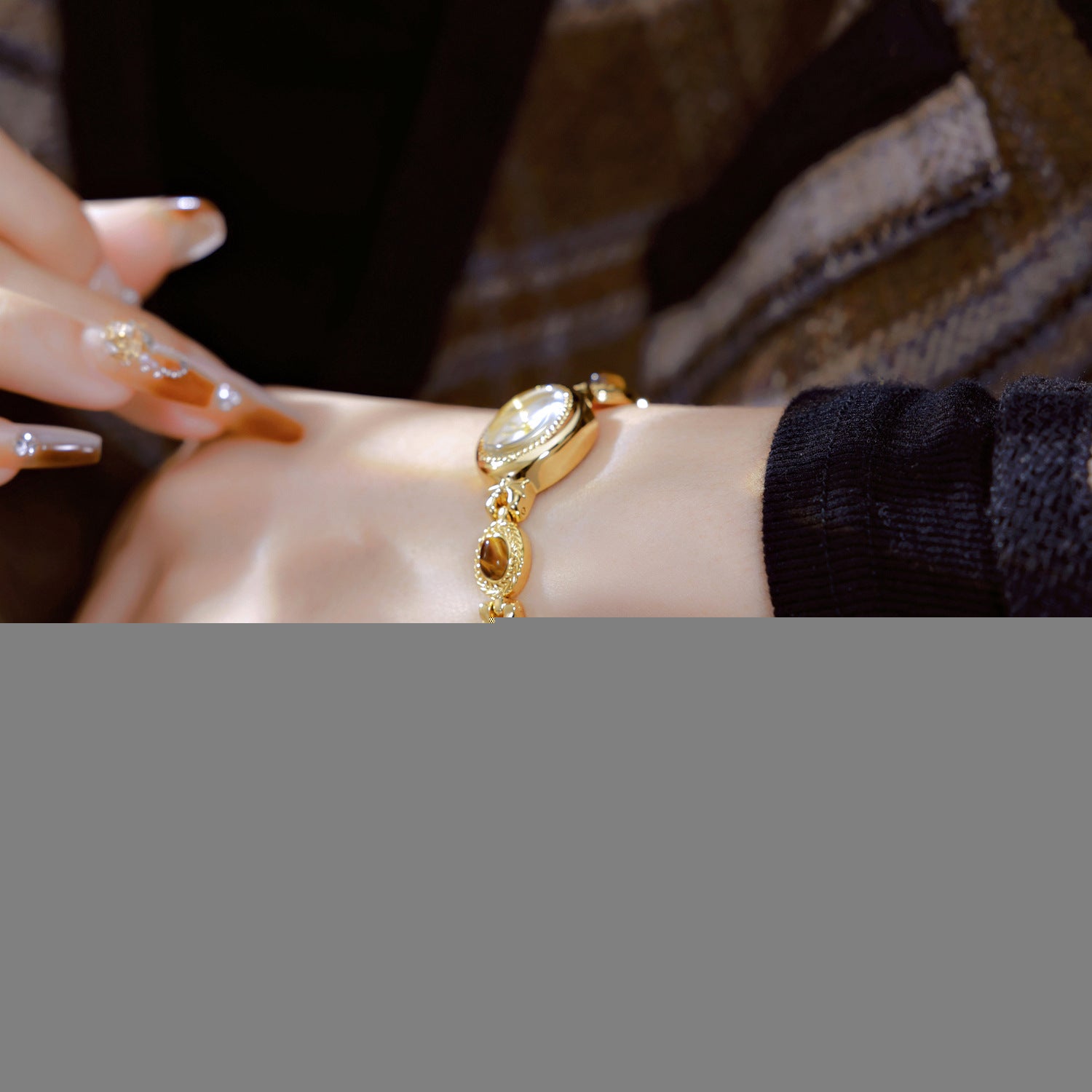Oval Dial Gemstone Link Bracelet Watch