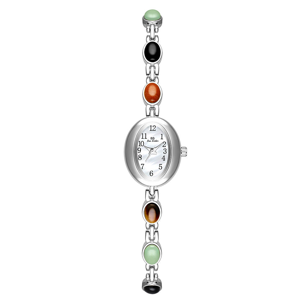 Sophisticated Oval Dial Stone Quartz Watch