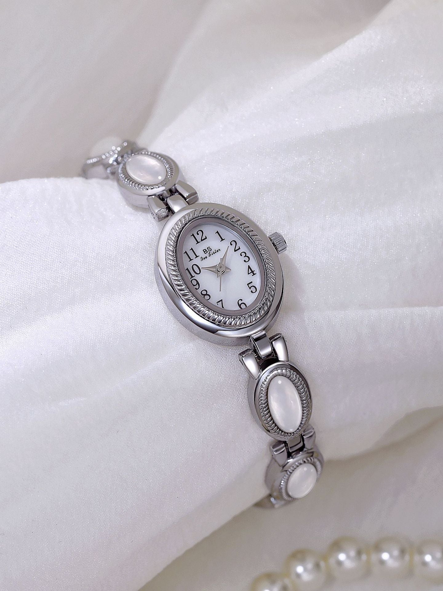 Oval Dial Gemstone Link Bracelet Watch