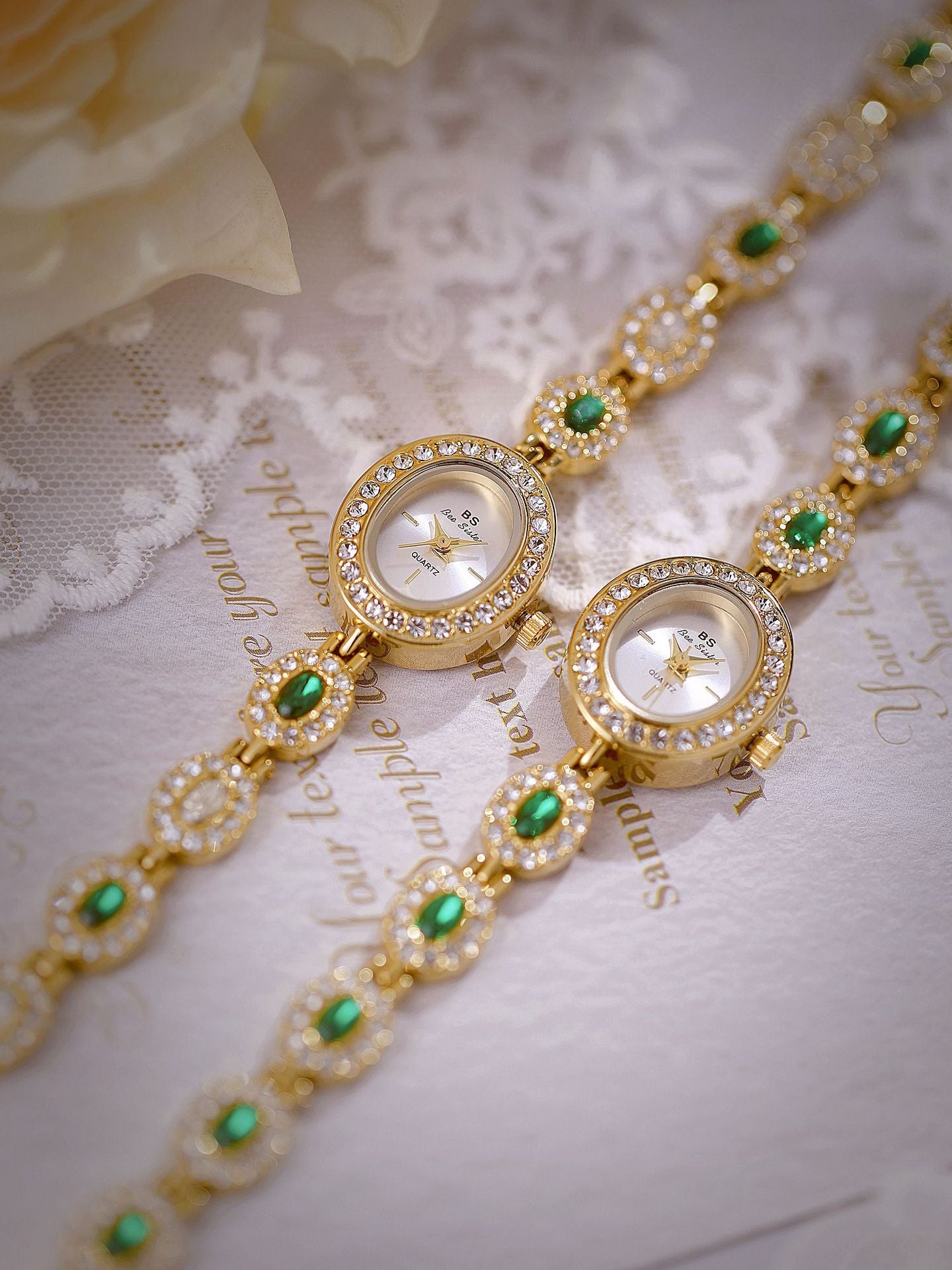 Oval Gemstone Crystal Link Bracelet Watch