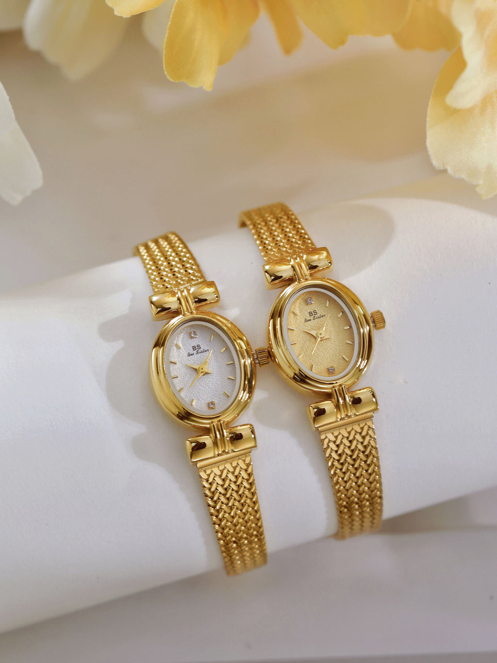 Oval Dial Diamond Accented Link Bracelet Watch