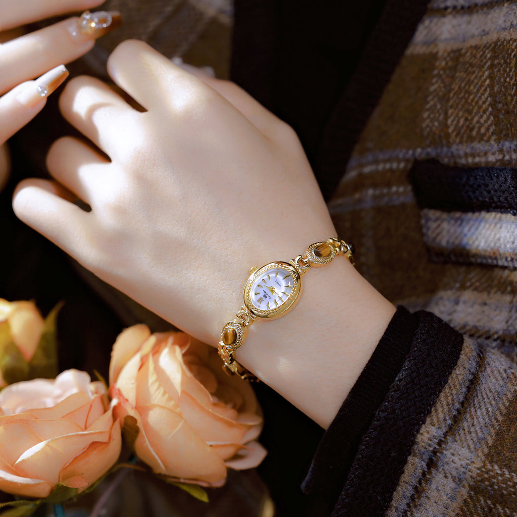 Oval Dial Gemstone Link Bracelet Watch