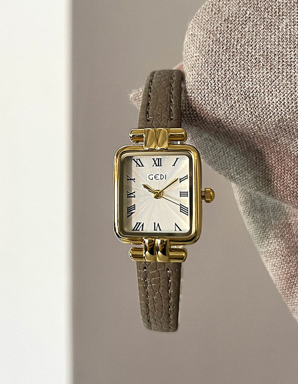 Square Roman Textured Dial Strap Watch