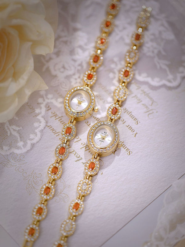 Oval Gemstone Crystal Link Bracelet Watch