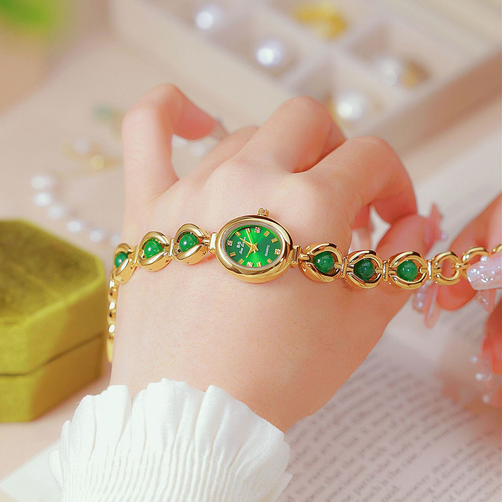 Oval Dial Pearl Link Bracelet Watch