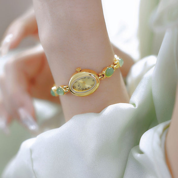 Sophisticated Oval Dial Stone Quartz Watch