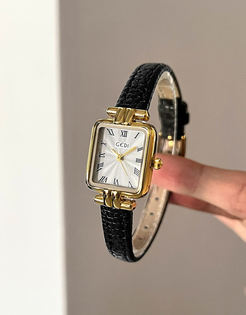 Square Roman Textured Dial Strap Watch
