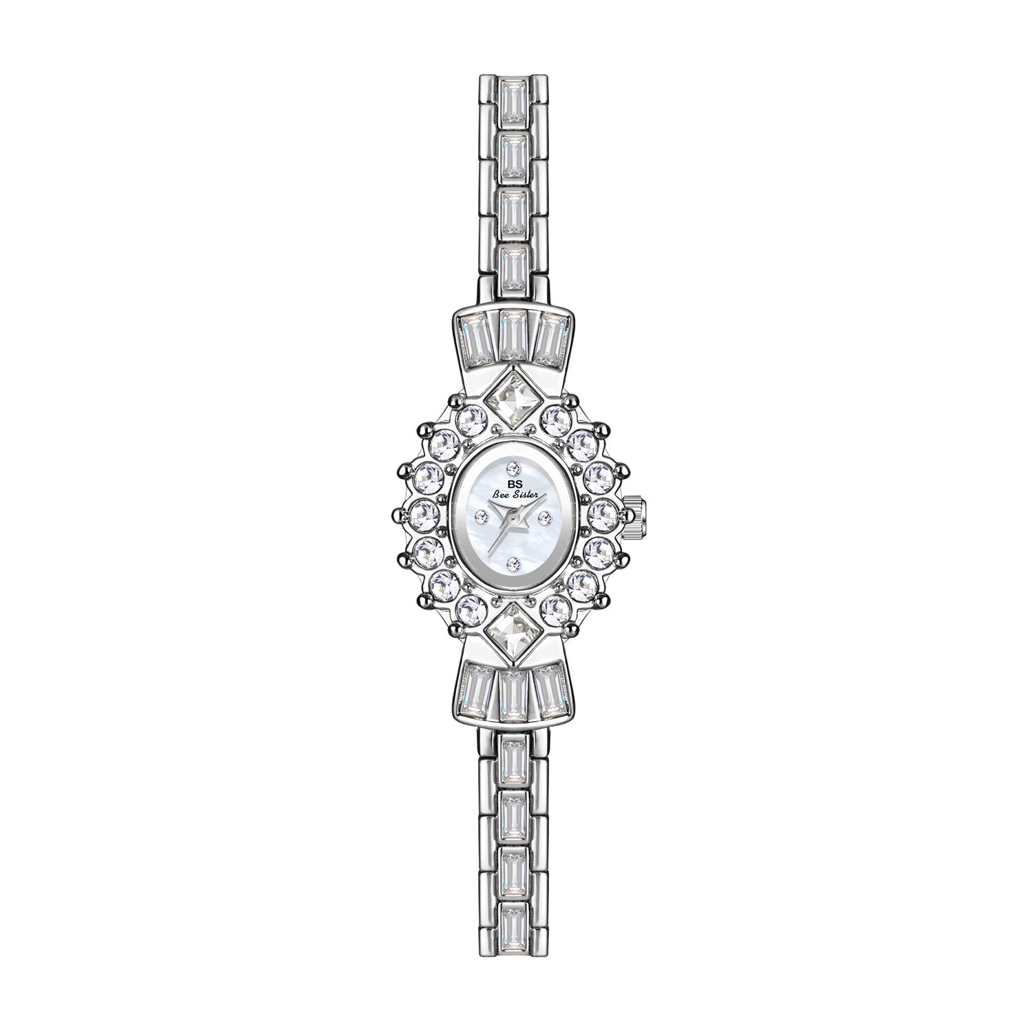 Crystal Flower Dial Link Bracelet Watch