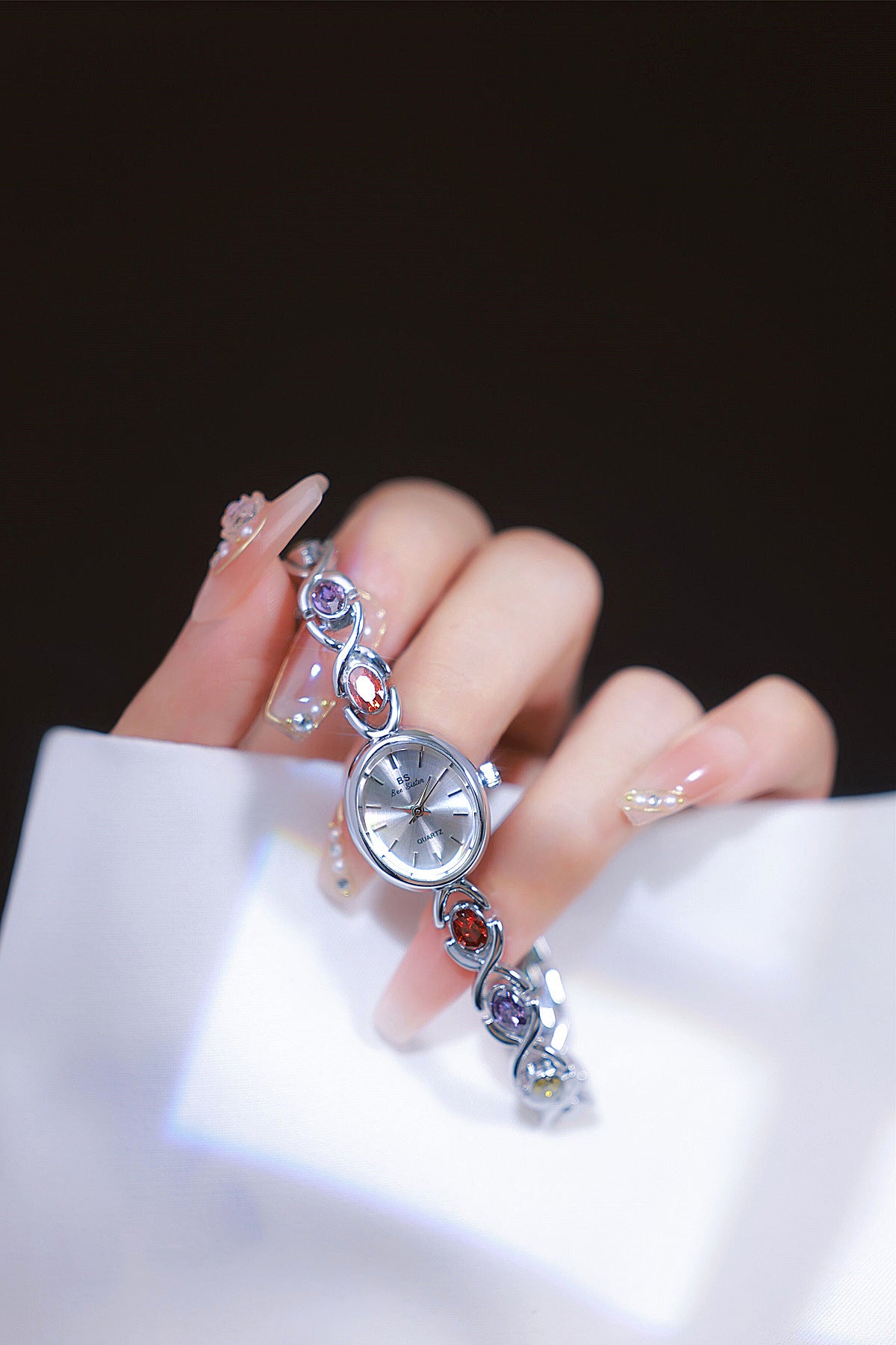 Oval Dial Multi-Gemstone Link Watch
